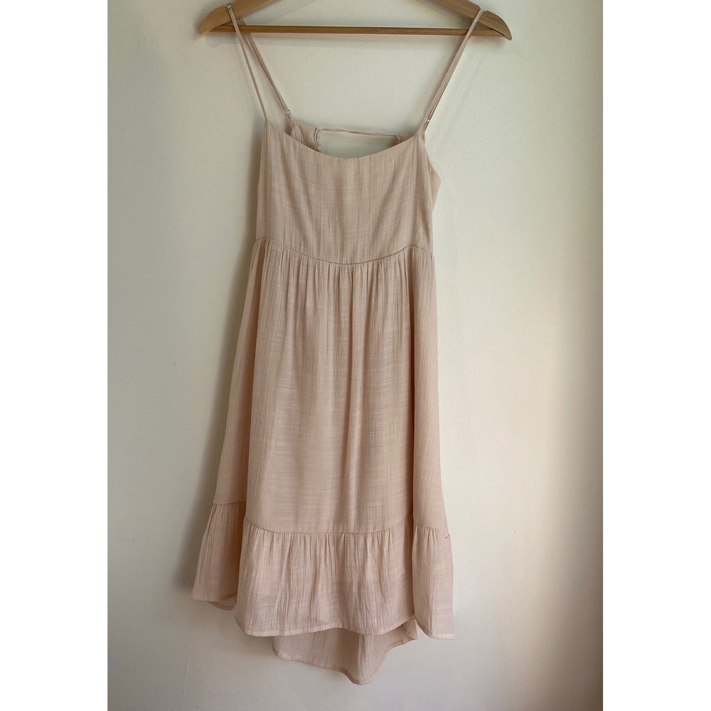 Beachy Mini Dress Womens Medium Pink Slub Ruffle Back Tie Cottagecore Fairycore